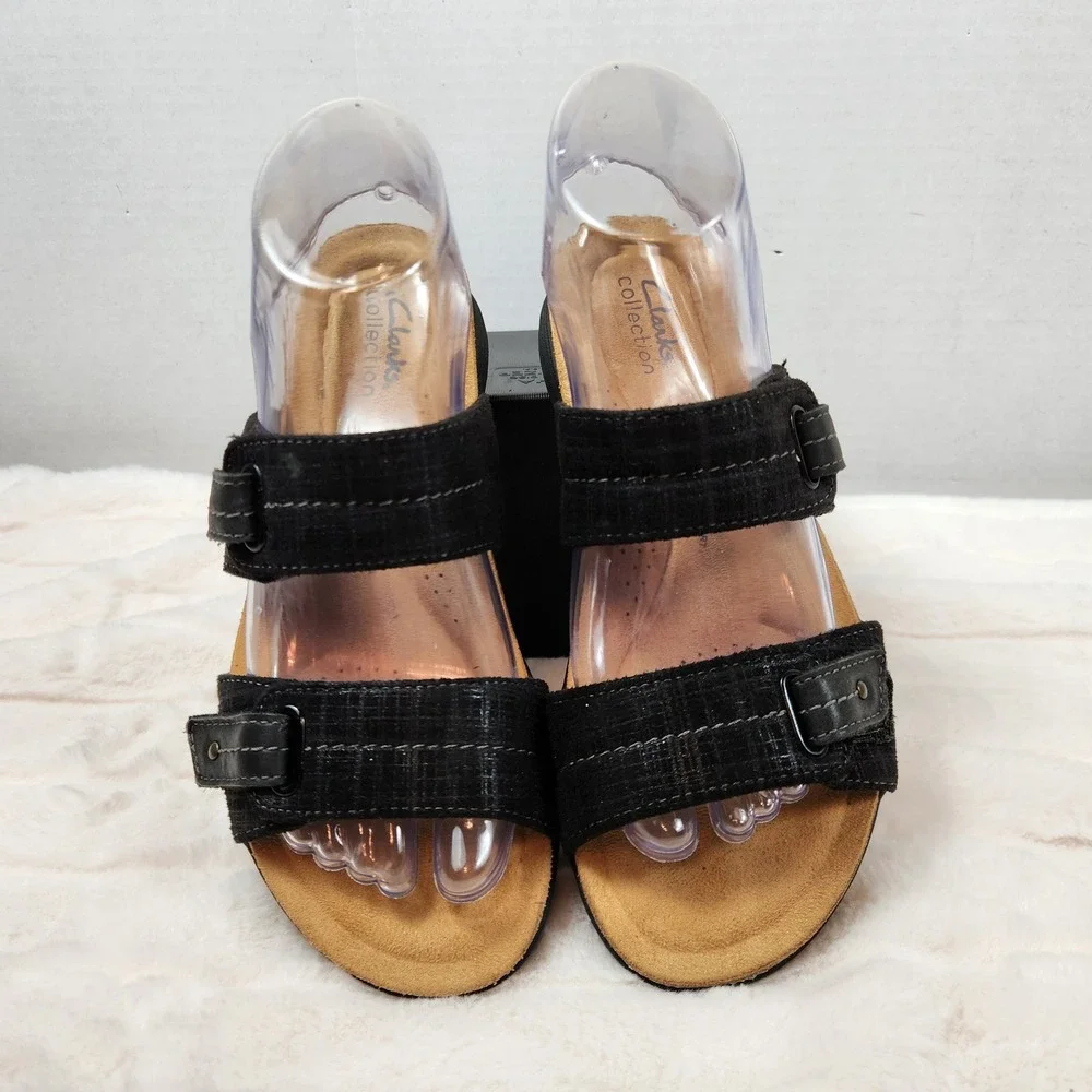 Clarks Collection Womens Mira Tide Black Slide Sandals Sz 8 M  Casual Minimalist